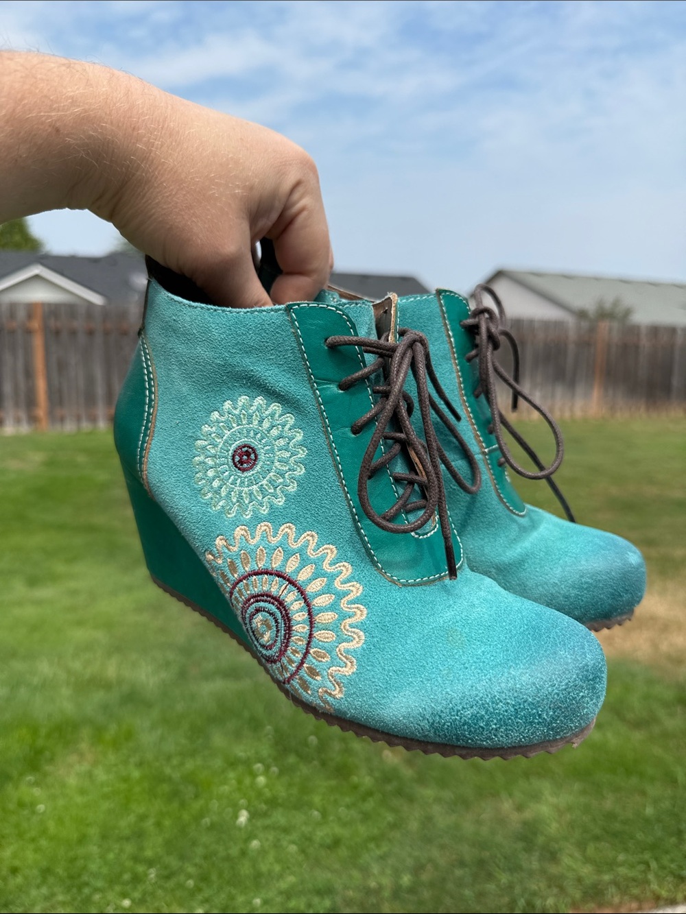 L’Artiste by Spring Step Size 36 US 5.5-6 Rare Westminster Wedge Booties teal